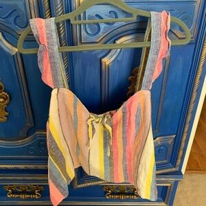 New! BP Tie Front Linen Blend Crop Top 4X Rainbow Colorful